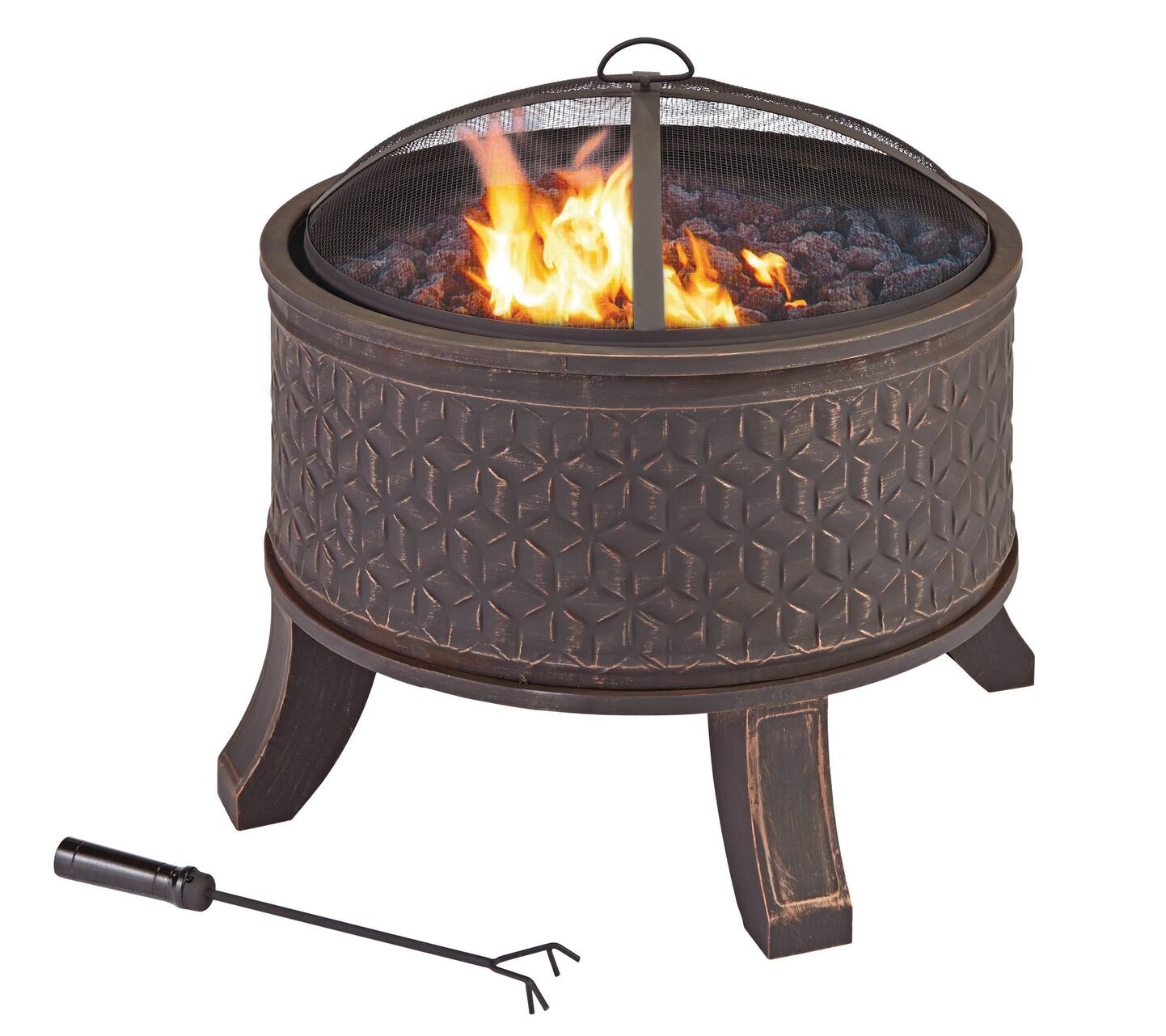 CANVAS Cobalt Deep Round Outdoor Fire Bowl/Fire Pit w/ Fireplace Poker ...