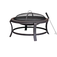 For Living Robson Round Outdoor Fire Bowl with Fire Poker and Mesh Cover, Steel