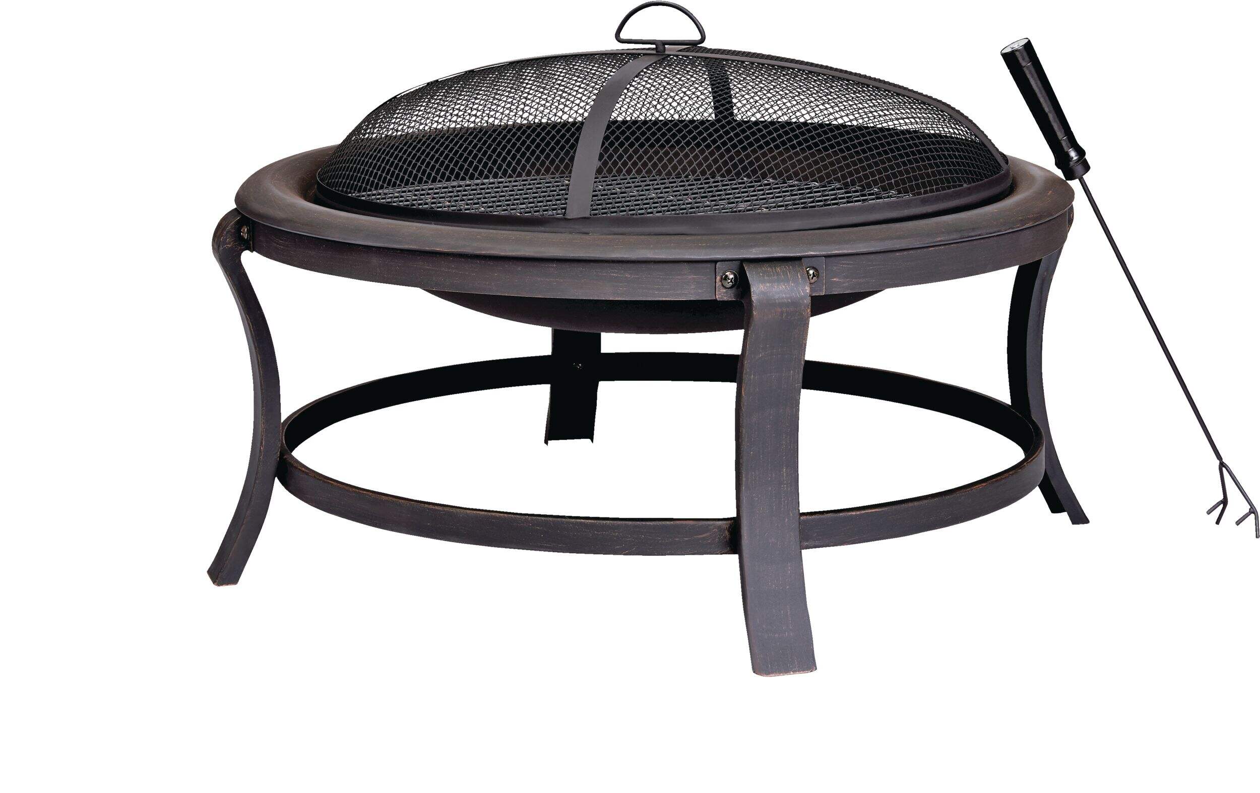 Brasero rond For Living Robson avec tisonnier et couvercle en maille, acier Front_Flat