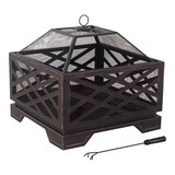 For Living Lawrence Steel Outdoor Wood Burning Fire Pit w/ Fireplace Poker,  25 x 25 x 26-in Front_Three_Fourths_Angled_Right