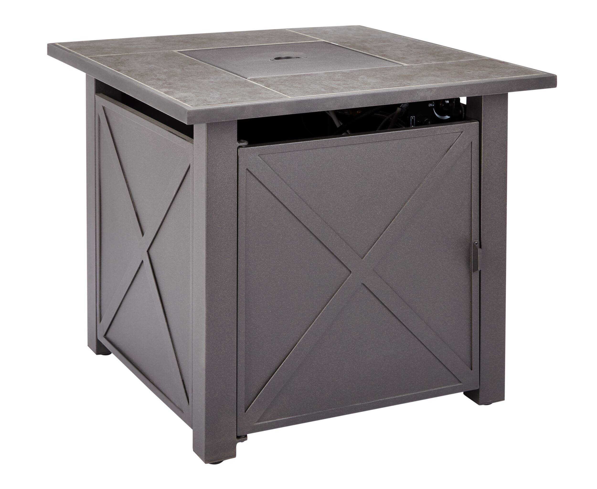 For Living Plateau Tank-In Outdoor Fire Pit Table, 40,000 BTU, Black Front_Three_Fourths_Angled_Right