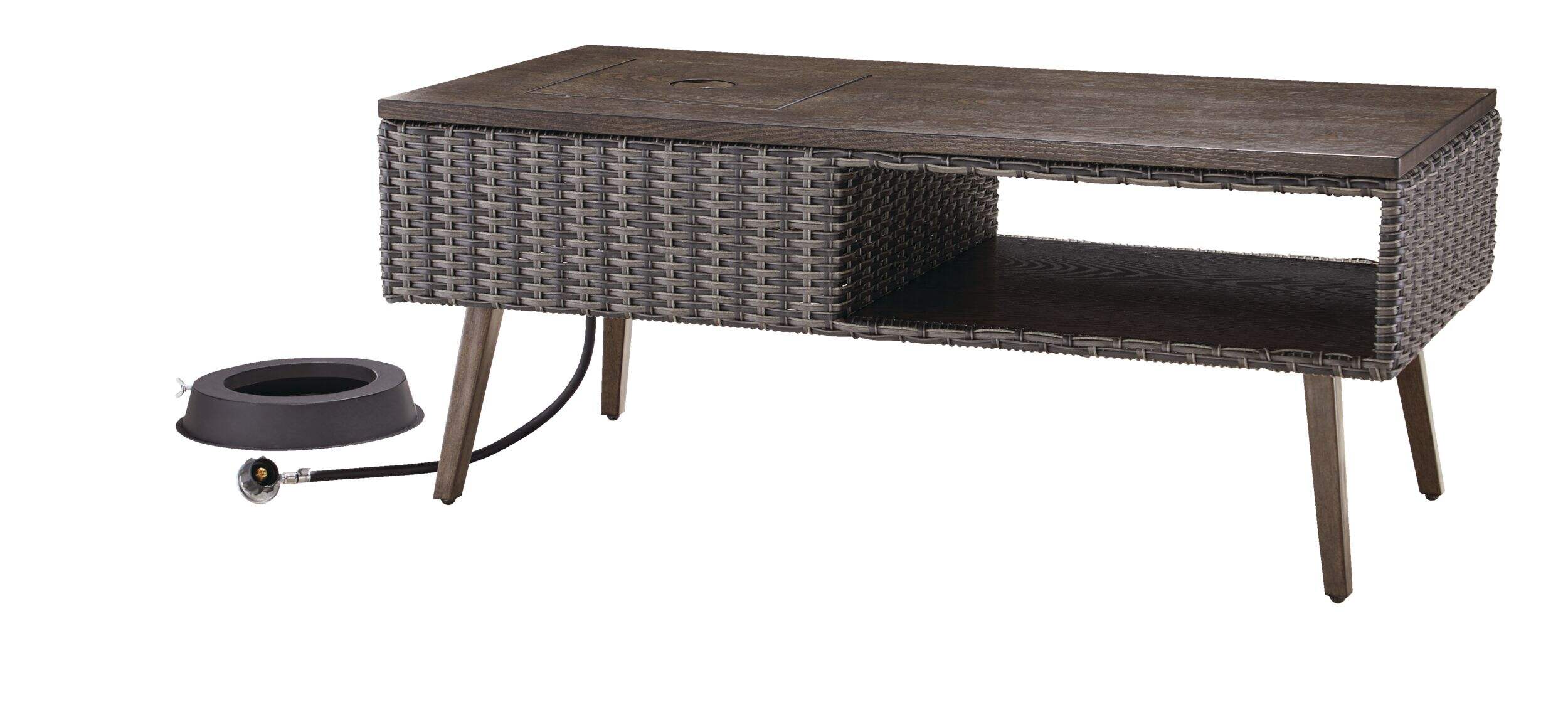 Table en similibois avec foyer d'extérieur CANVAS Jensen, 40 000 BTU Front_Angled_Left