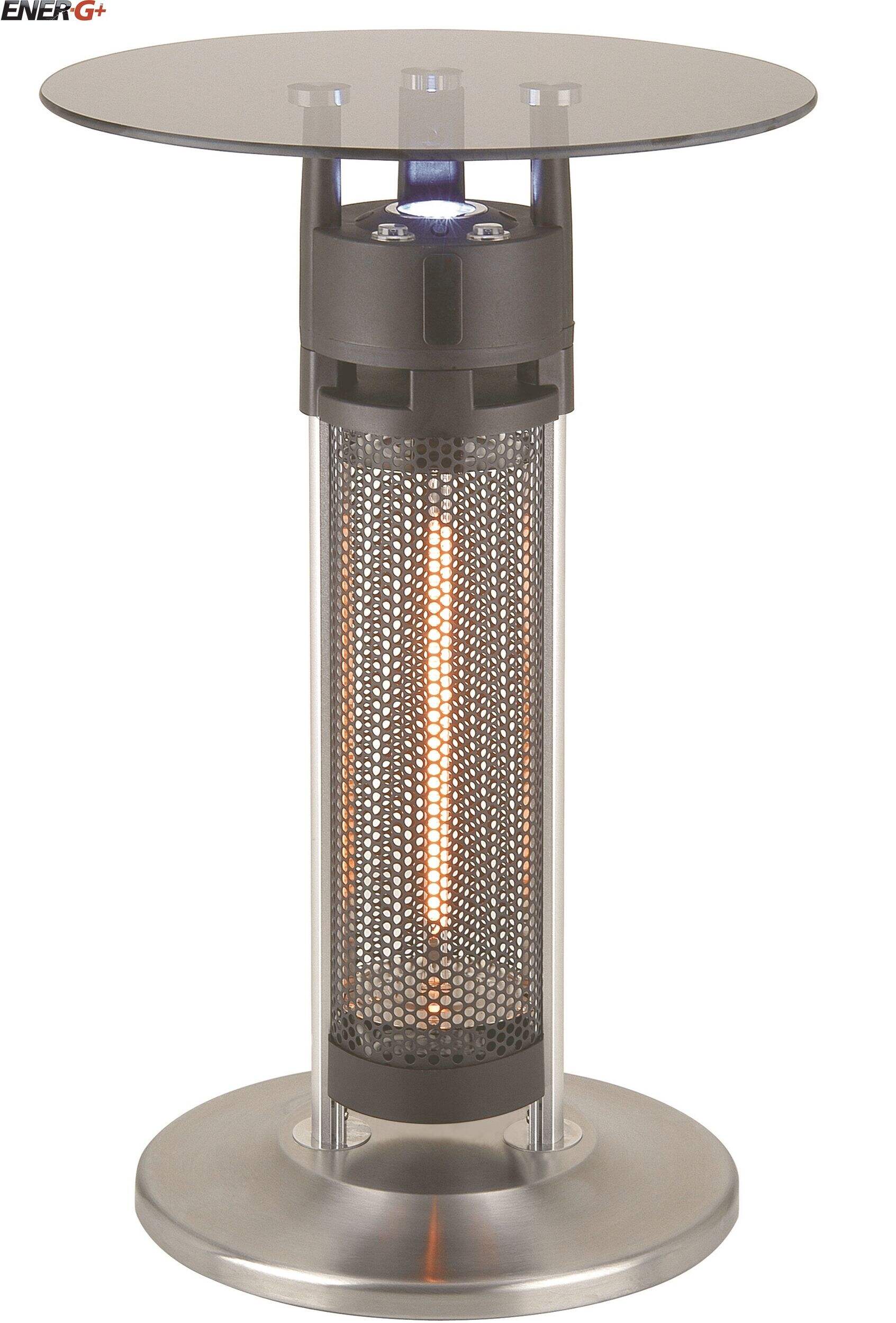 EnerG+ Infrared Electric Patio Heater, Round Glass Bistro Table Front_Elevated