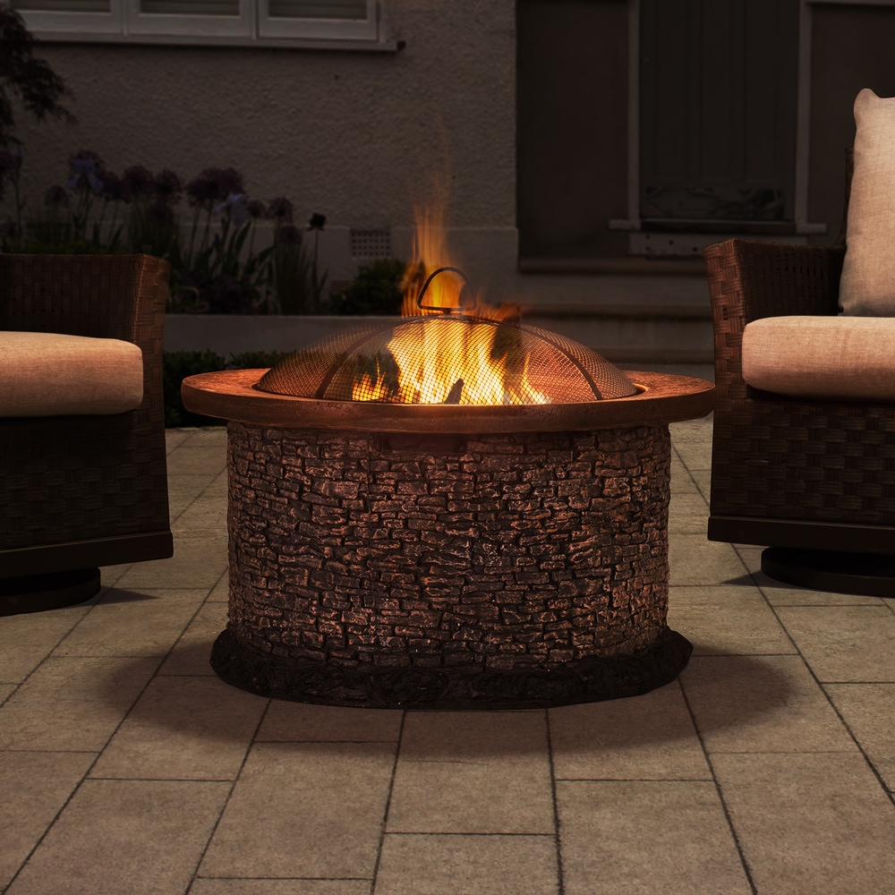 Sunjoy Stone Round Wood Burning Firepit, 32in Canadian Tire