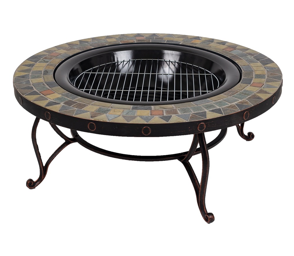 Pleasant Hearth Juniper Round Wood Burning Steel Fire Pit Table w/Grill