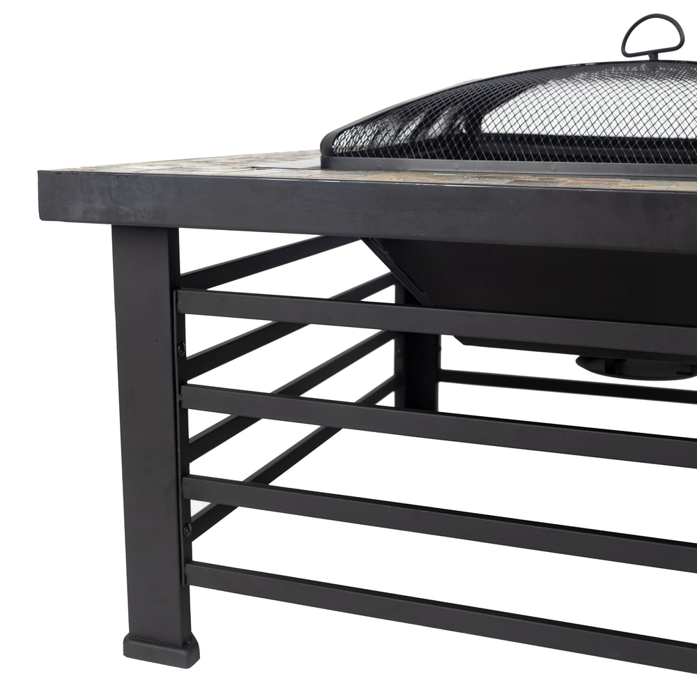Pleasant Hearth Cascade Square Wood Burning Steel Fire Pit Table w