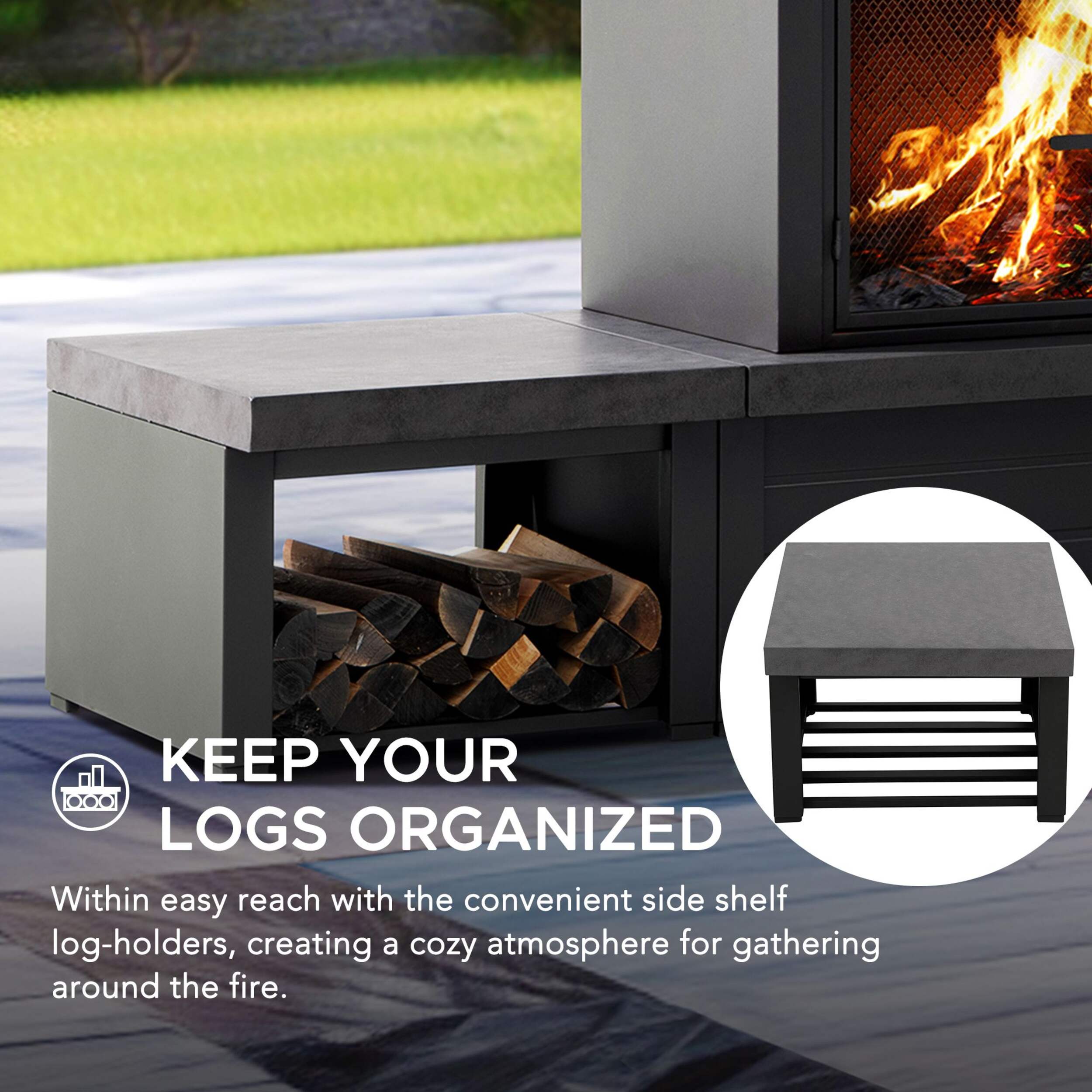 Sunjoy Winters Black Wood Burning Fireplace with Log Holder, 3-pk Composite_or_Mixed