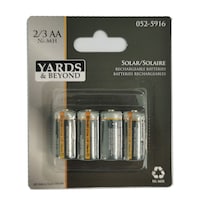 150mAh 2/3 AA Solar Rechargeable Batteries, 4-pk