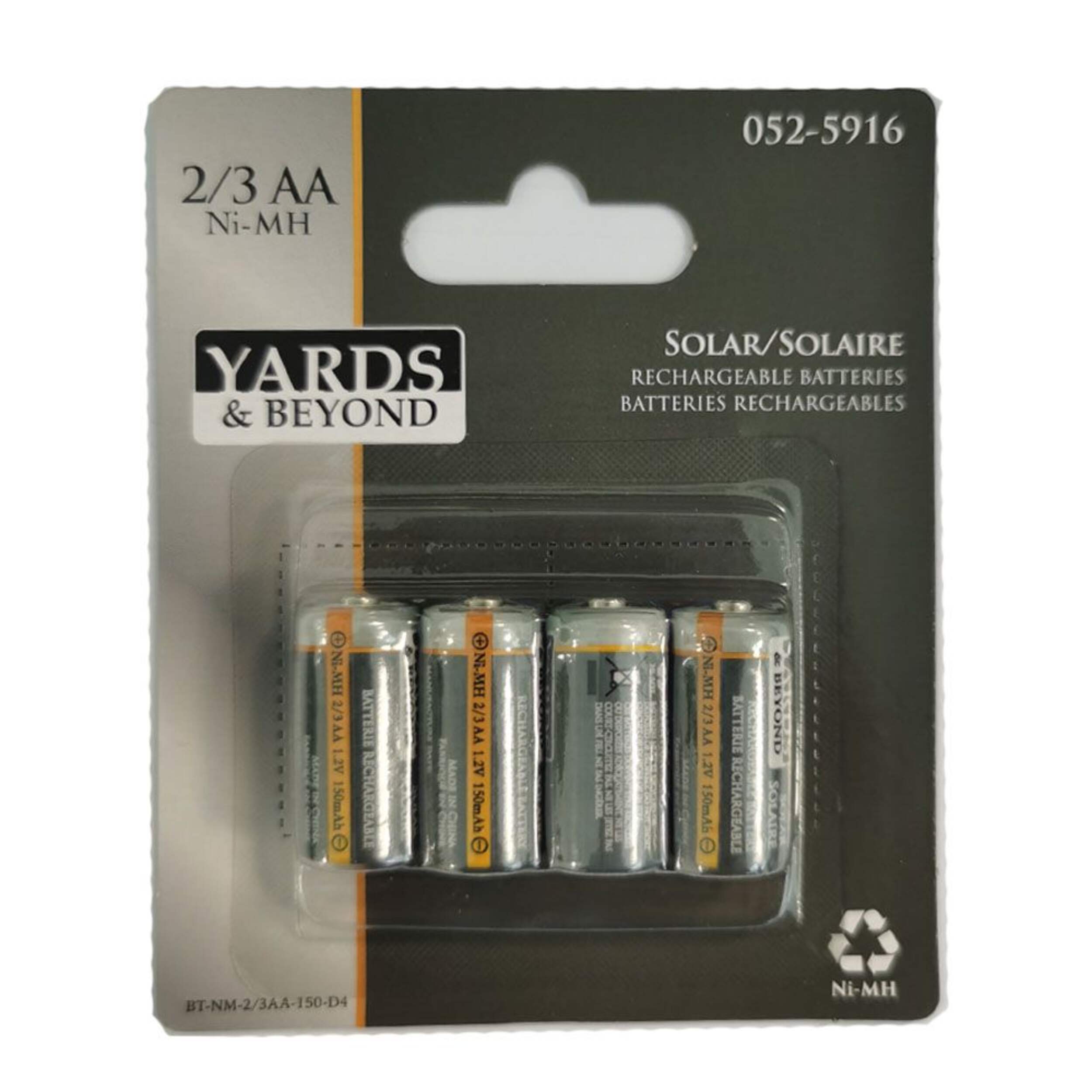 Piles rechargeables solaires NOMA, 2/3 AA, 150 mAh, paq. 4 Front_Flat