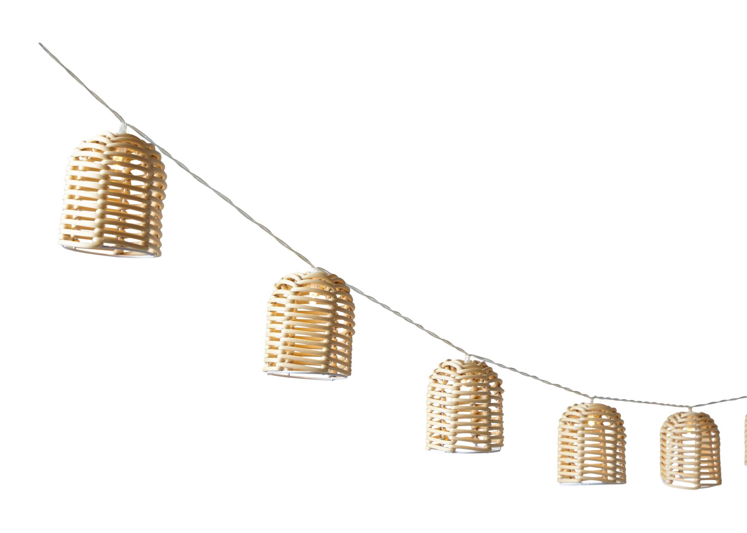 CANVAS Savanna Rattan String Light with Solar Battery, Warm White, Outdoor CloseUp
