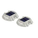 NOMA Outdoor Pure White 6 LM LED Solar Aluminum Markers Deck Lights, 2-pk, Silver Front_Three_Fourths_Angled_Left