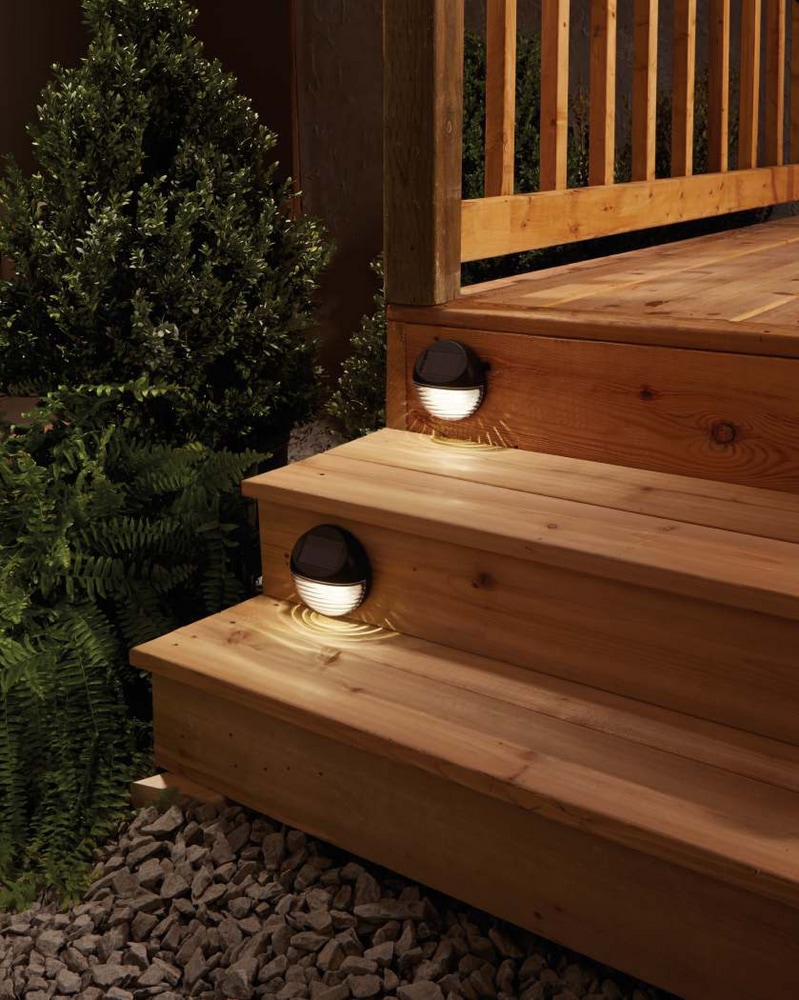 NOMA Outdoor Warm White 2 LM LED Solar Stair Step Deck Lights, 2pk