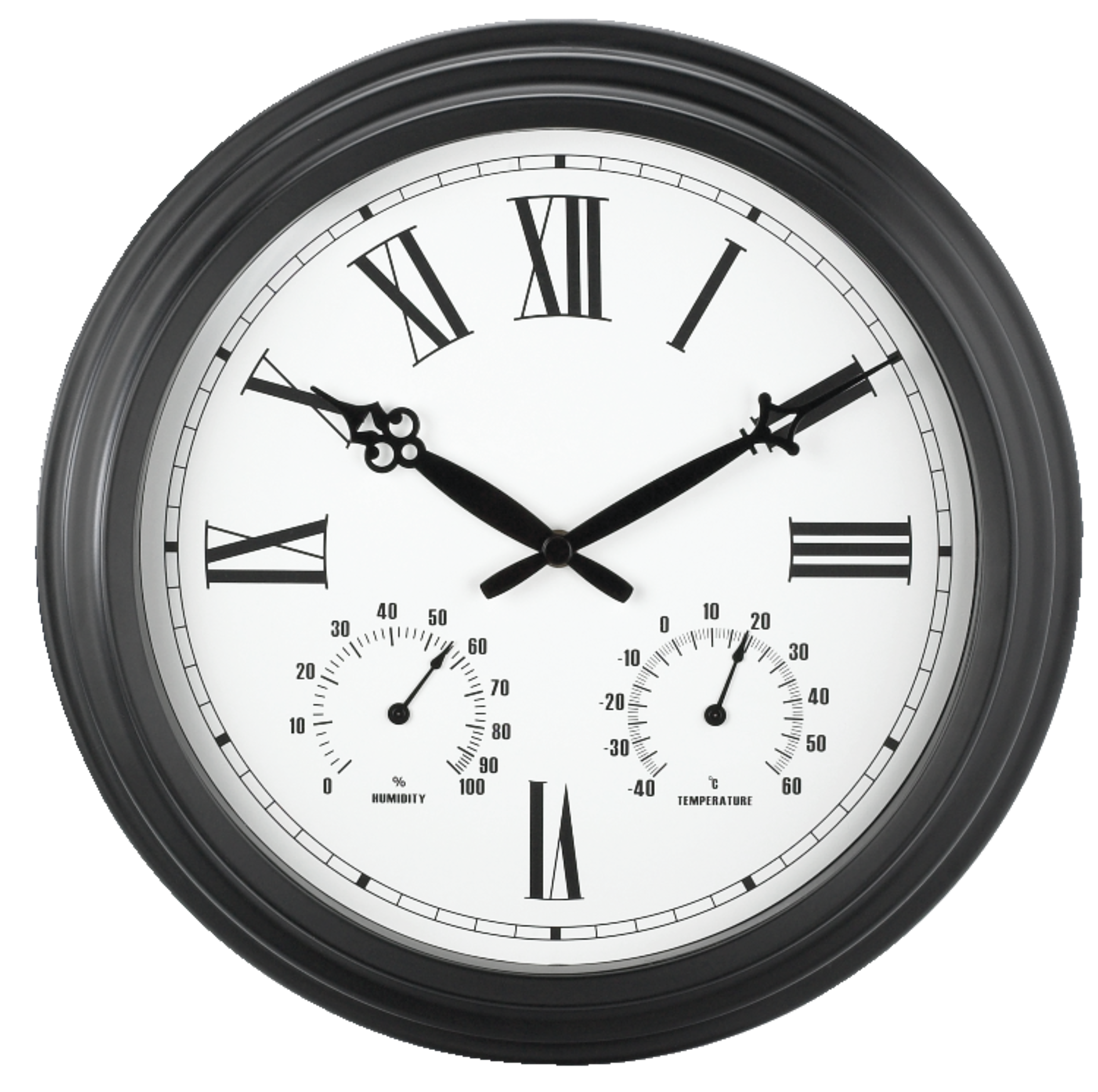 For Living 3-in-1 Outdoor Clock, Black Front_Flat