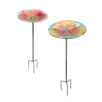 Bain d'oiseaux en verre et métal sur piquet multicolore For Living de 25,59 po