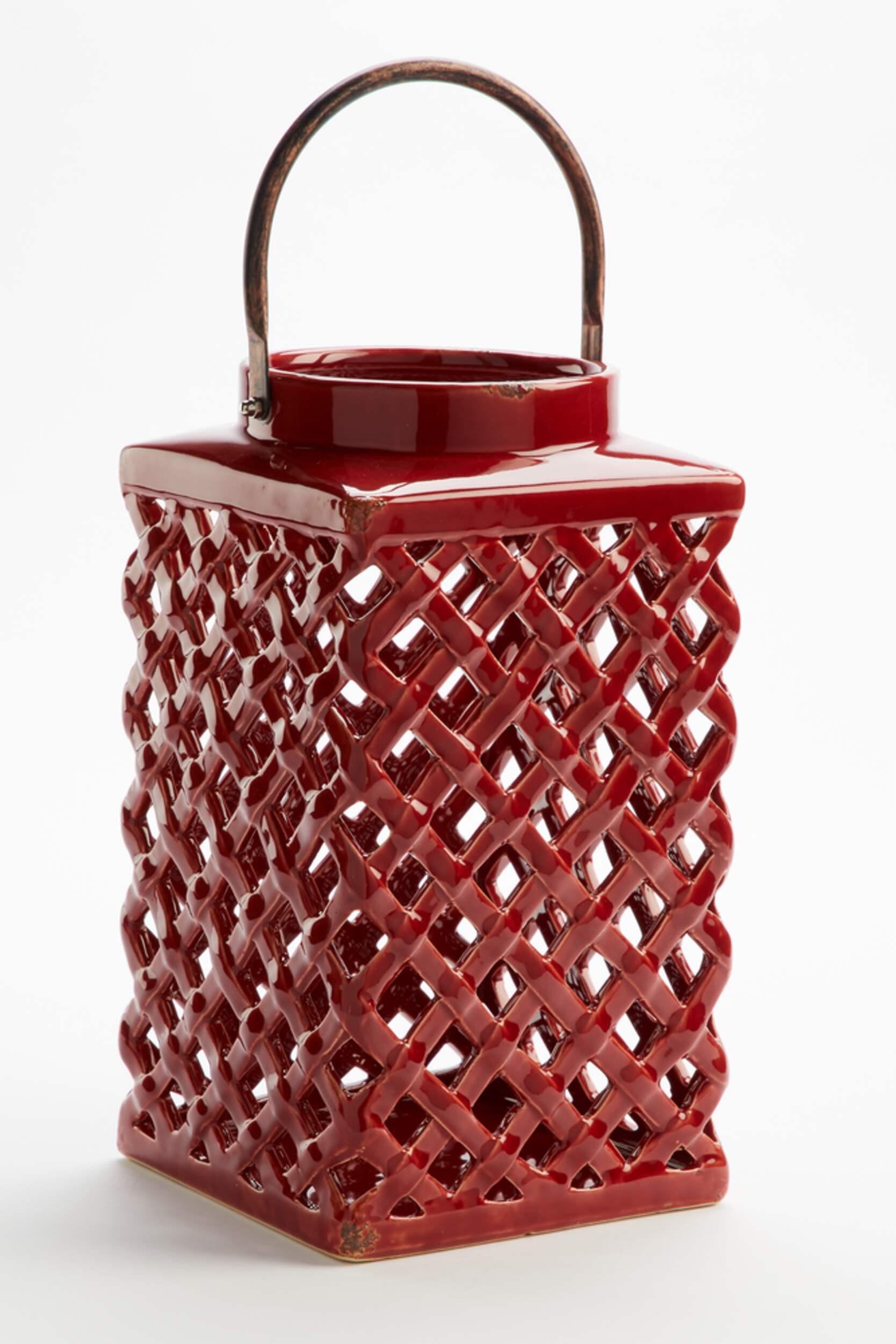 CANVAS Rosedale Ceramic Lantern, 12-in, Red Front_Angled_Right