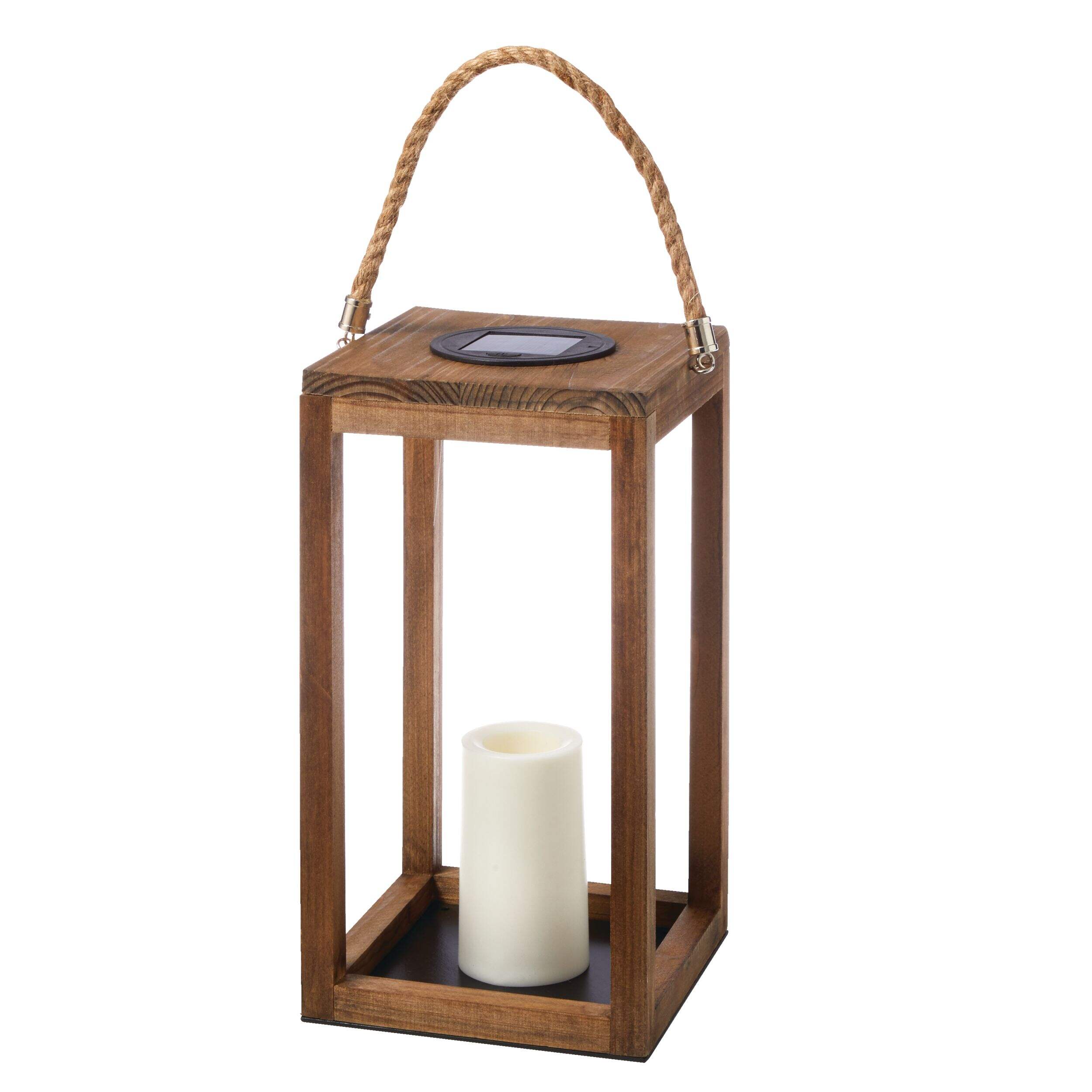 CANVAS Solar Wood Lantern, 11.02-in Front_Three_Fourths_Angled_Left