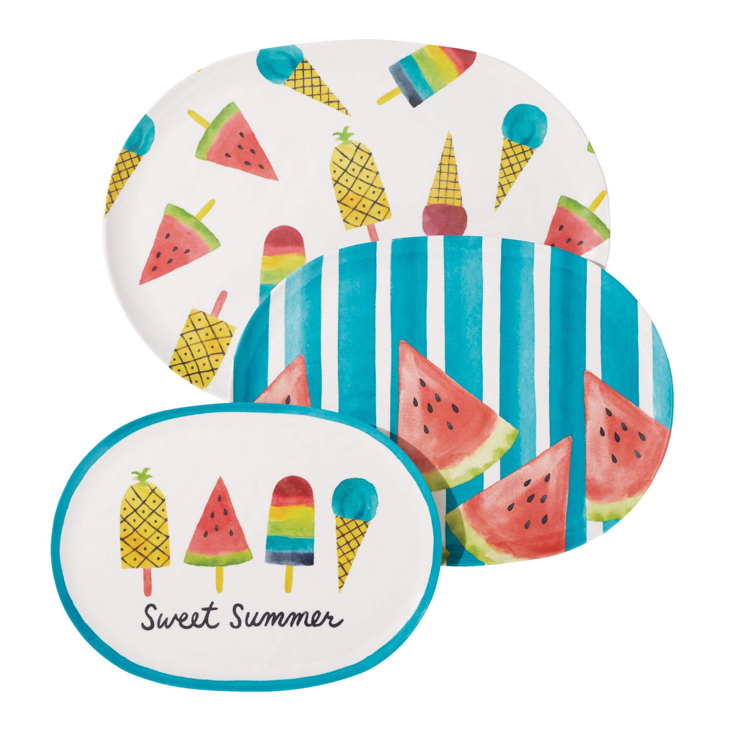 For Living Watermelon Serving Tray, 3-pk Front_Flat