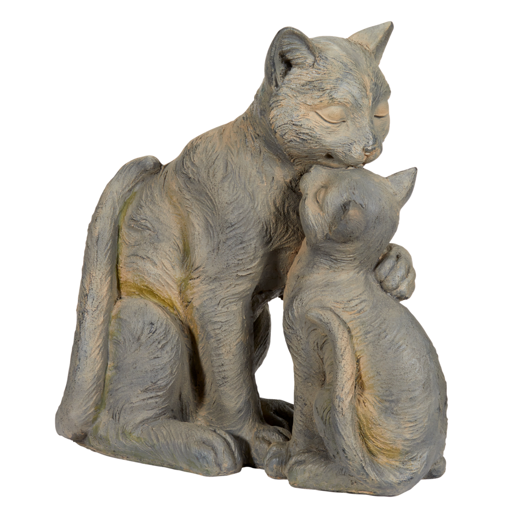 For Living Mother Cat & Kitten Statue & Lawn Ornament, 13.66-in, Grey