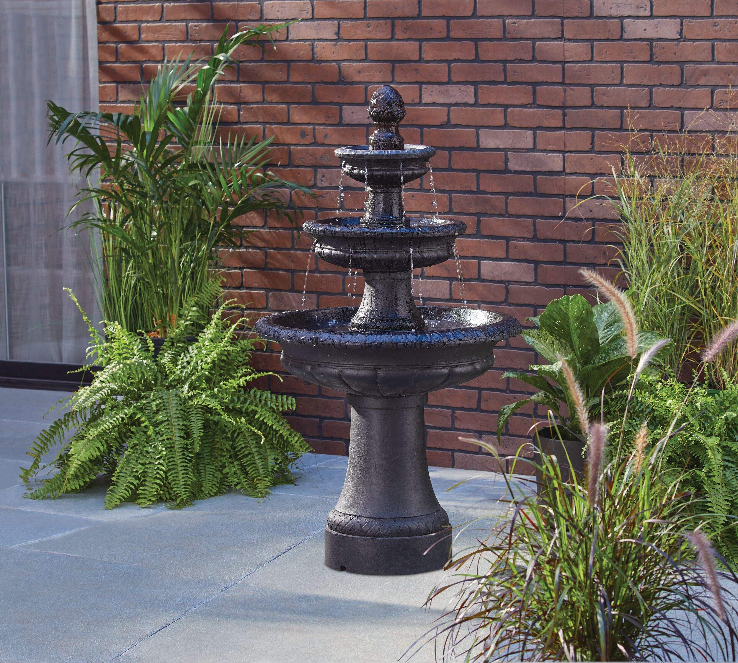 For Living 3-Tier Garden Fountain, 47.24-in, Black Front_Angled_Left