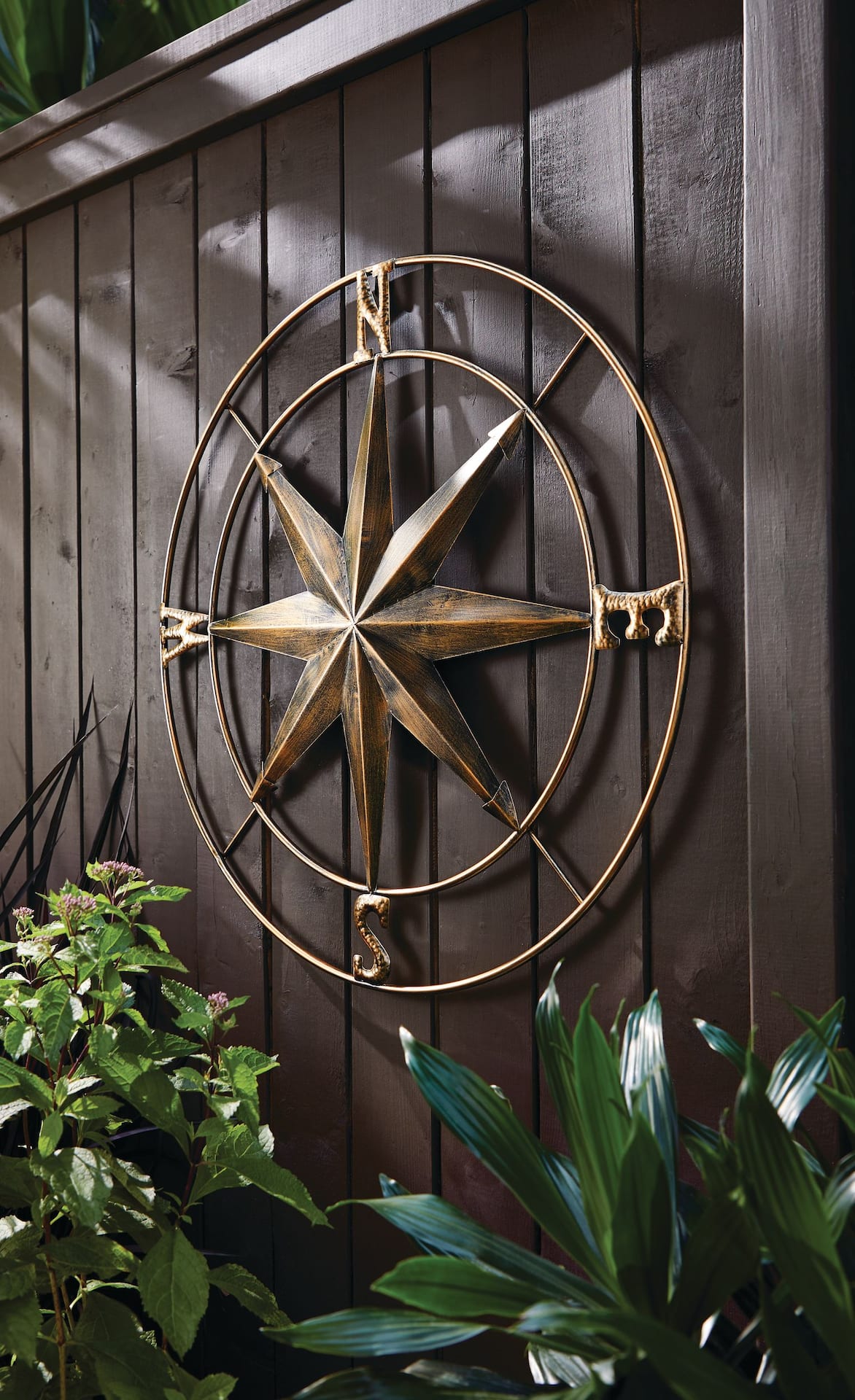 For Living Metal Compass Outdoor Wall Art & Decor, Antique Brass