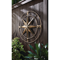 For Living Metal Compass Outdoor Wall Art & Decor, Antique Brass Front_Three_Fourths_Angled_Left