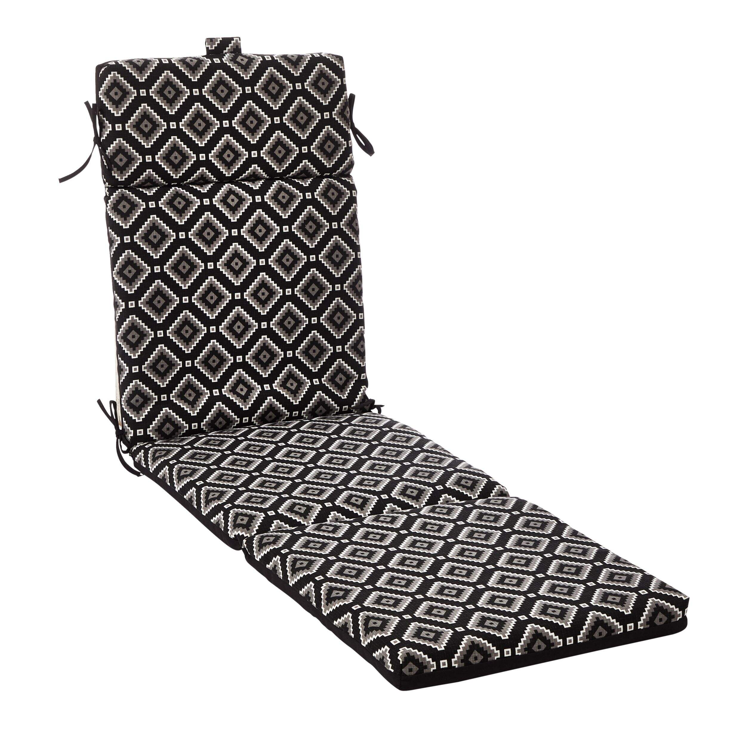 CANVAS BoHo Patio UV, Water & Stain Resistant Lounger Chair Pad, Black Front_Angled_Right