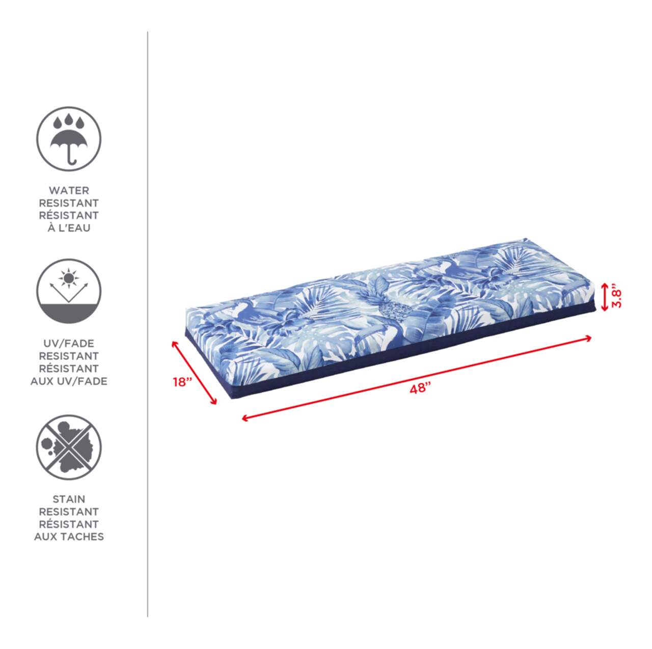 CANVAS Breeze Patio UV Water Stain Resistant Bench Cushion Blue Canadian Tire
