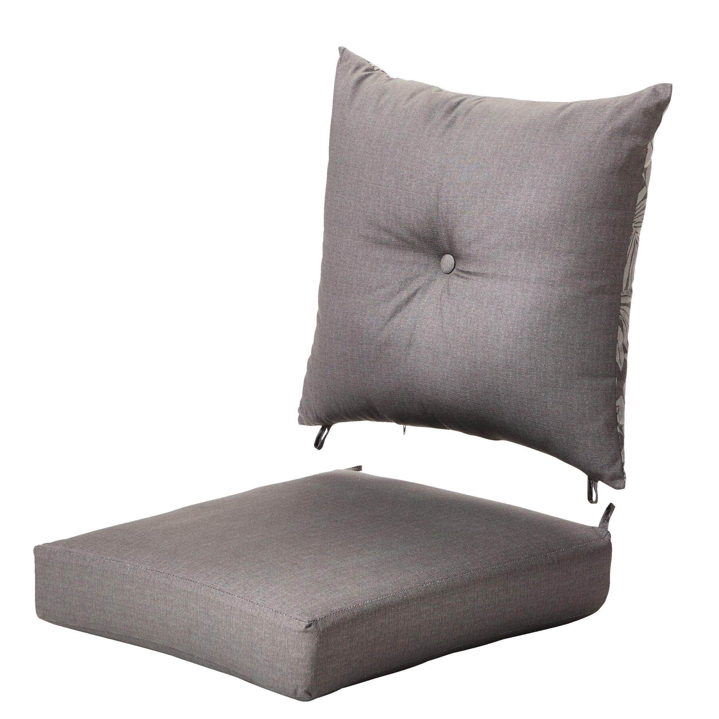 CANVAS Mirabel Patio Deep Seat Cushion UV, Water & Stain Resistant, Black & Grey Front_Three_Fourths_Angled_Left