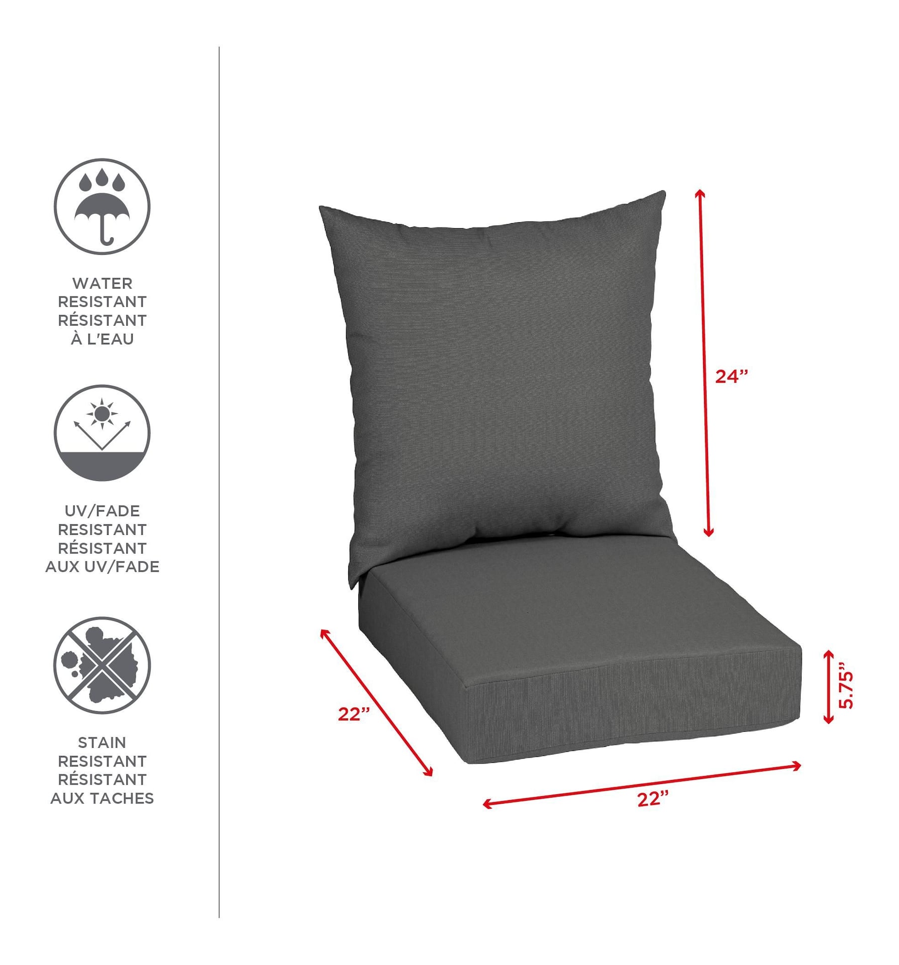 CANVAS Deep Seat Patio UV Water Stain Resistant Chair Cushion