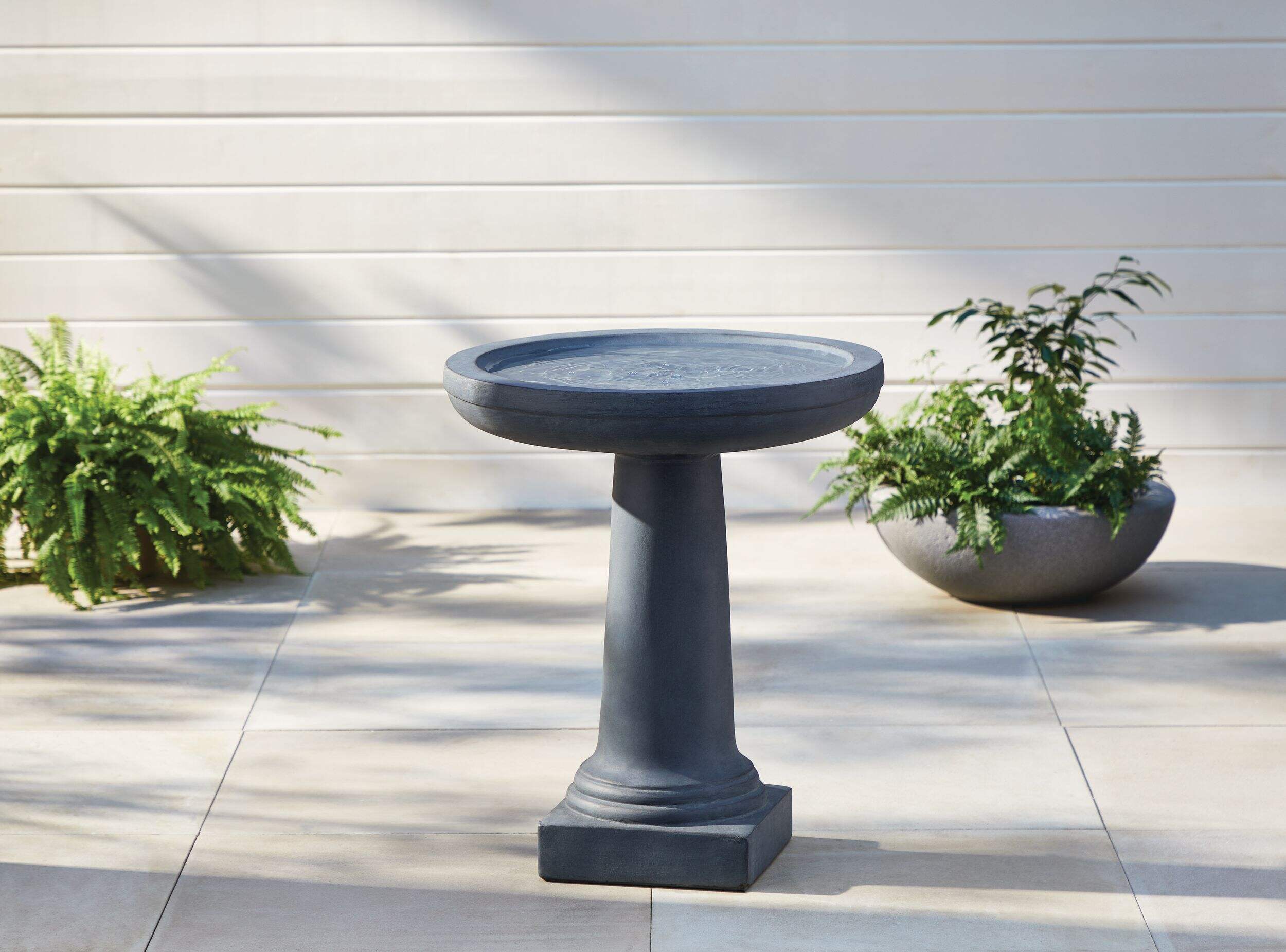 For Living Classic Grey Stone-Finish Outdoor Birdbath, 2.3-ft Front_Elevated