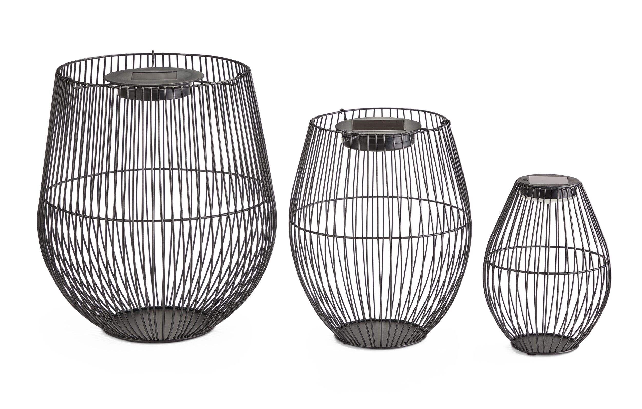 Lanternes solaires emboîtables de jardin à fil noir CANVAS Shore, paq. 3 Front_Elevated