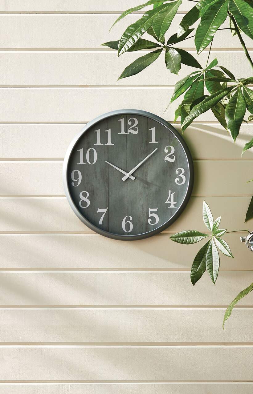 For Living Outdoor/Indoor Round Wall Mounted Clock, Grey, 18-in