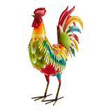 Statue de jardin de coq arc-en-ciel For Living, multicolore, métal Front_Three_Fourths_Angled_Left