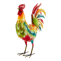 Statue de jardin de coq arc-en-ciel For Living, multicolore, métal Front_Three_Fourths_Angled_Left