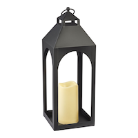 CANVAS Matte Black Candle Lantern with Warm White LEDs Front_Three_Fourths_Angled_Right