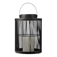 Lanterne cylindrique basse en osier CANVAS, lumière à DEL solaire Front_Flat