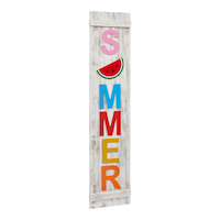 Affiche d'entrée été For Living, réversible, anglais et français, bois, multicolore, 120 cm Front_Three_Fourths_Angled_Right