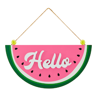 For Living Watermelon Hello Sign, Double-Sided English & French, Wood, 39.4 cm Front_Flat