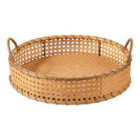CANVAS Harvest Serving Tray with Round Decorative Caning Weave, Brown, 14-in