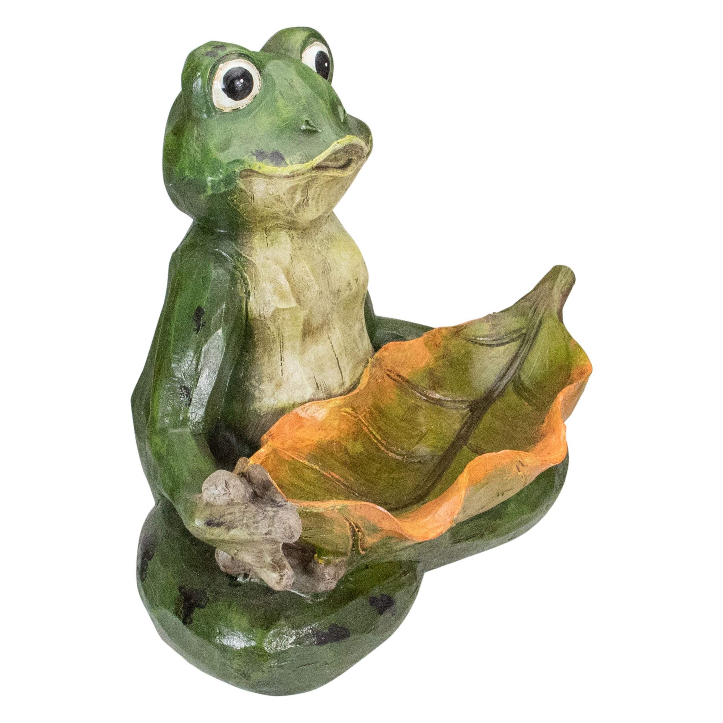 Northlight Green Frog Bird Feeder Garden Statue Front_Three_Fourths_Angled_Right