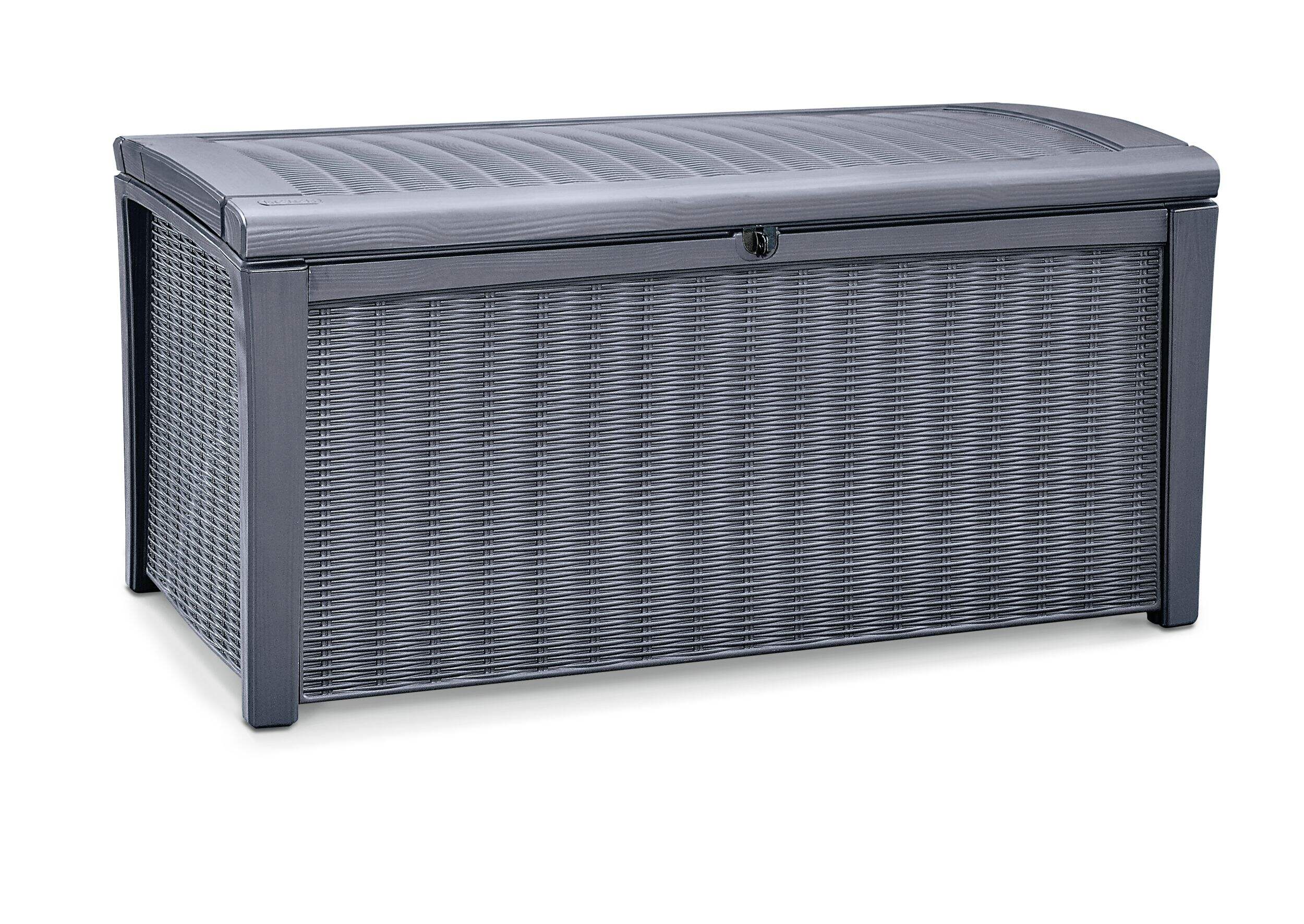 Coffre de rangement extérieur en rotin pour terrasse Keter, anthracite, 416 L Front_Angled_Right