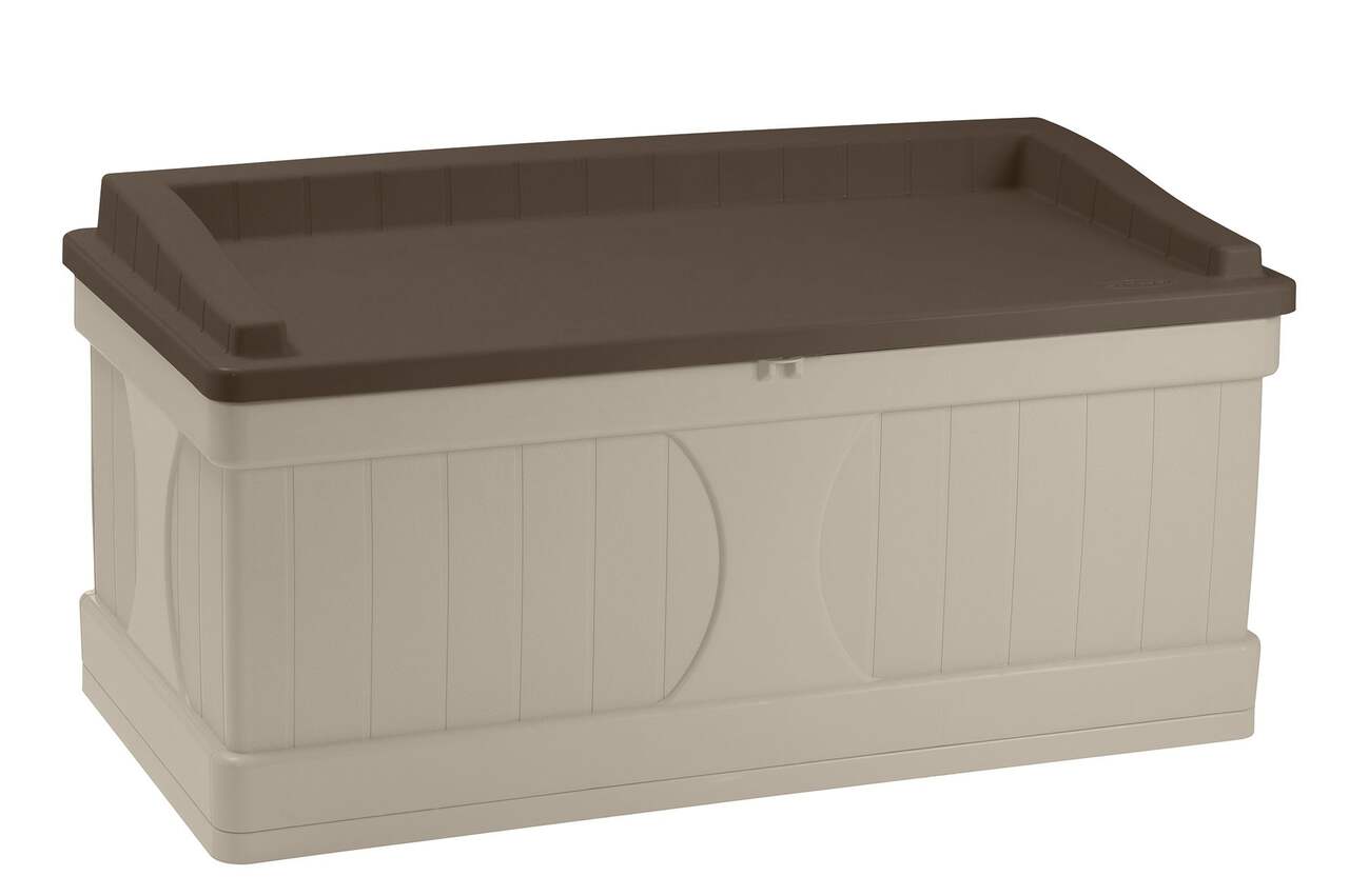 Suncast Resin Outdoor Storage Deck Box with Seat, Light Taupe, 480-L