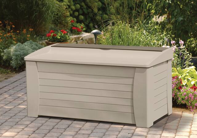 Suncast Resin Outdoor Storage Deck Box with Seat, Light Taupe, 480-L ...