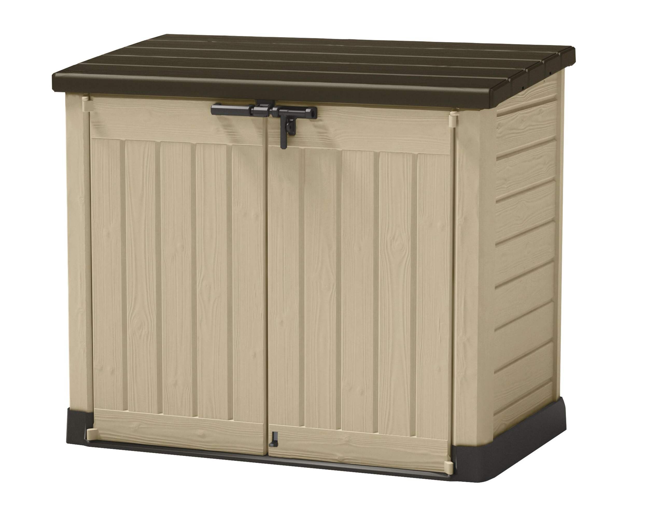 Keter Store-It-Out Horizontal Storage Shed, Beige & Brown, 1189-L Front_Three_Fourths_Angled_Left