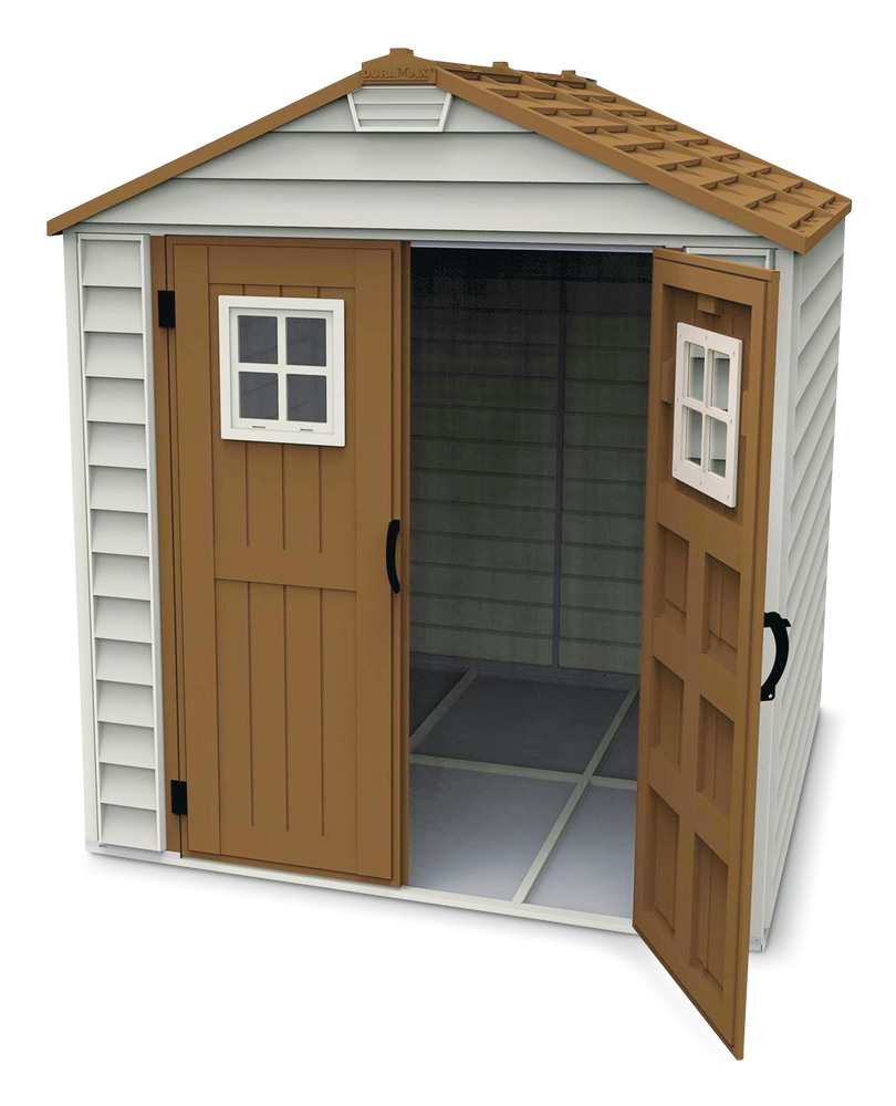 Duramax Vinyl StoreMax Garden Shed, Brown, 77in L x 77in W x 90in H