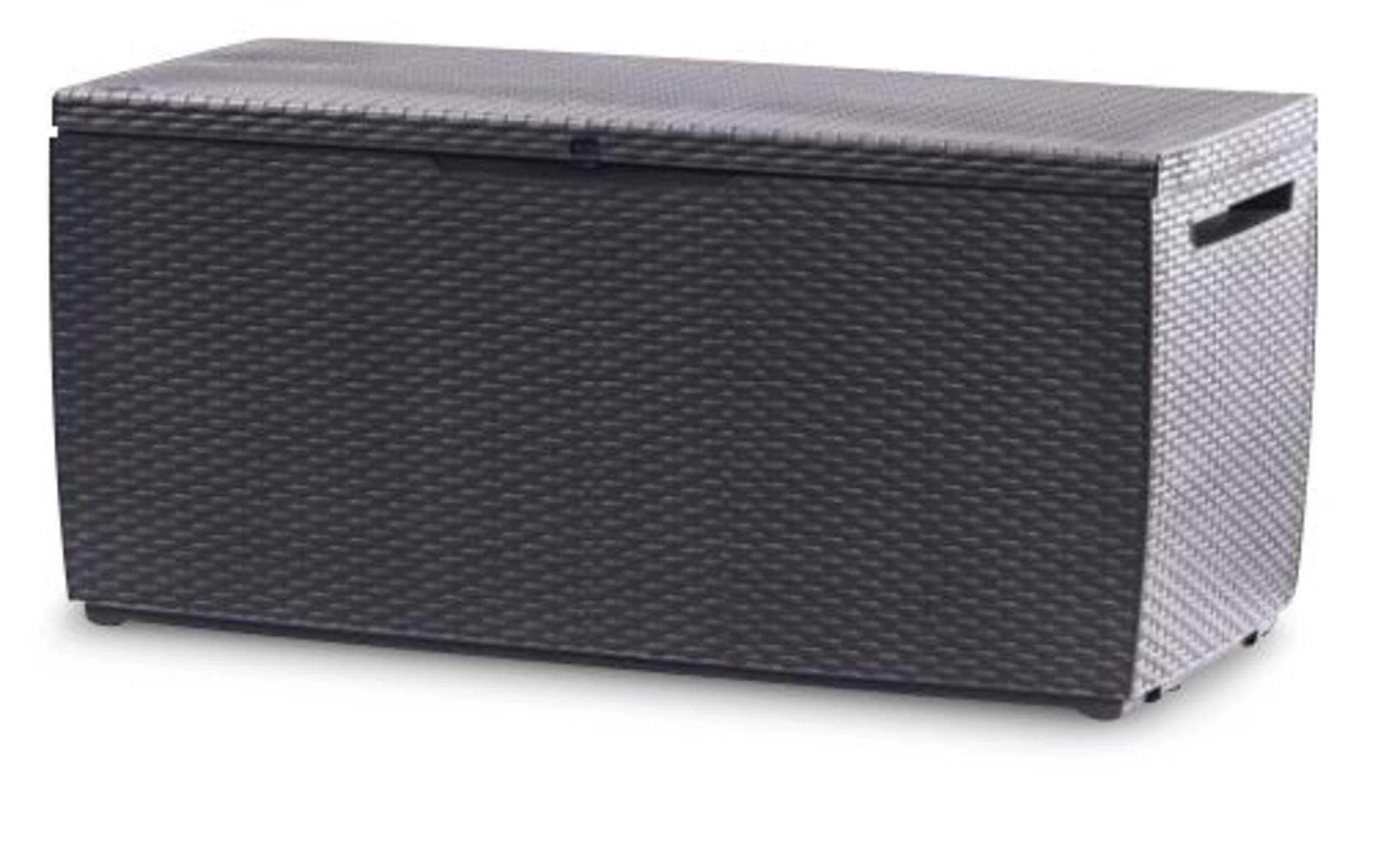 Keter Rattan Capri Storage Deck Box, Grey, 305-L Front_Three_Fourths_Angled_Left