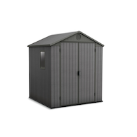 Keter Darwin Outdoor Storage Shed, Grey, 6-ft x 6-ft Front_Three_Fourths_Angled_Right