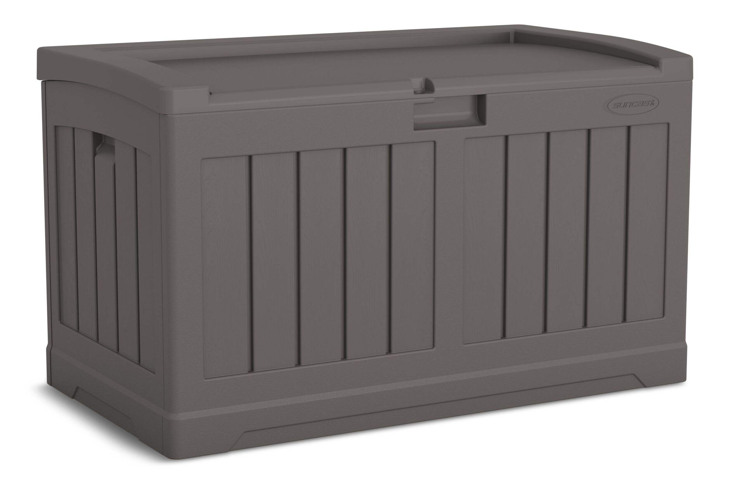 Suncast 50 Gallon Medium Deck Box with Seat, Brown Front_Angled_Right