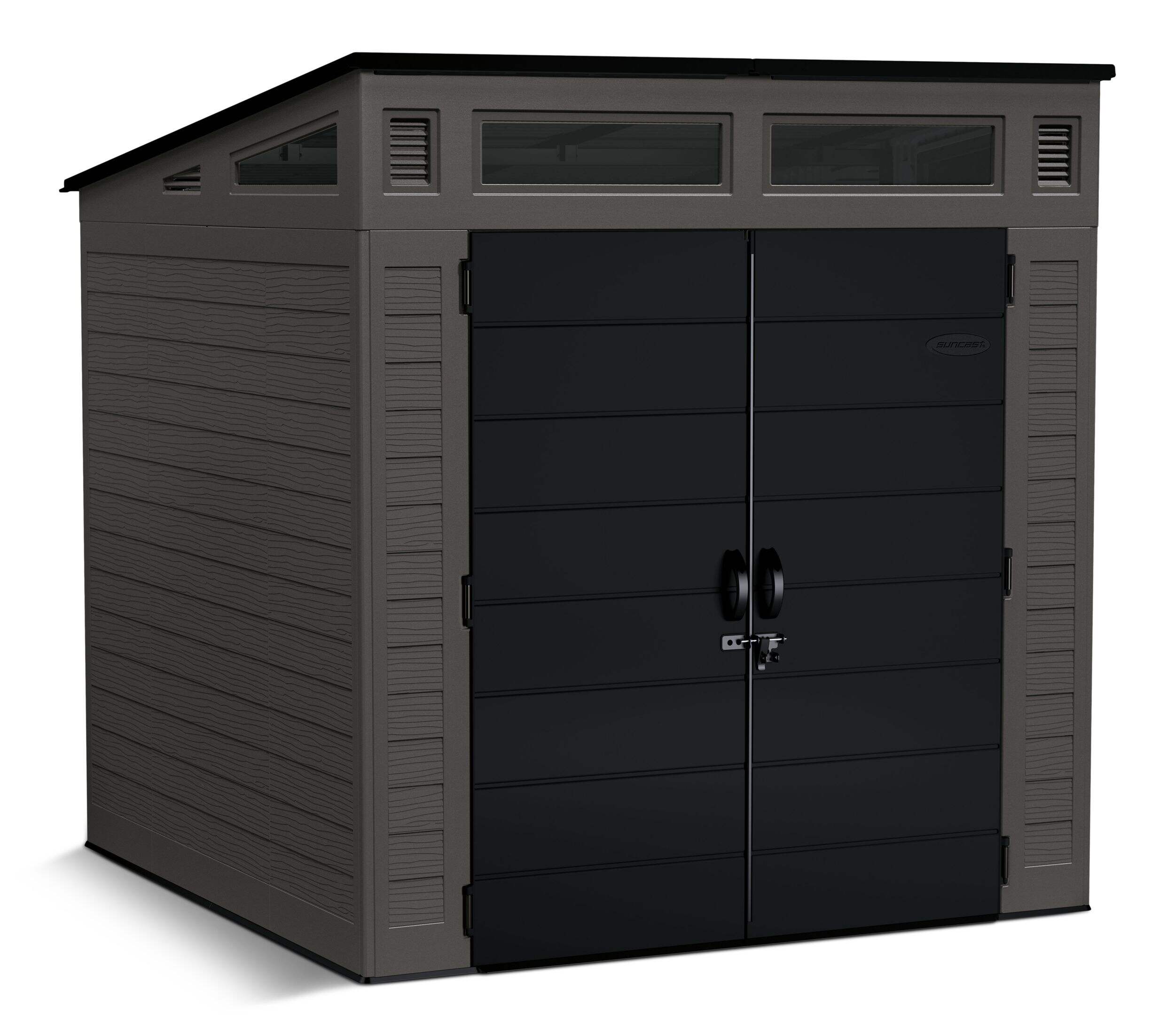 Suncast Modernist Full Steel Frame Outdoor Storage Shed, Pad-Lockable Doors, 7-ft x 7-ft Front_Angled_Right
