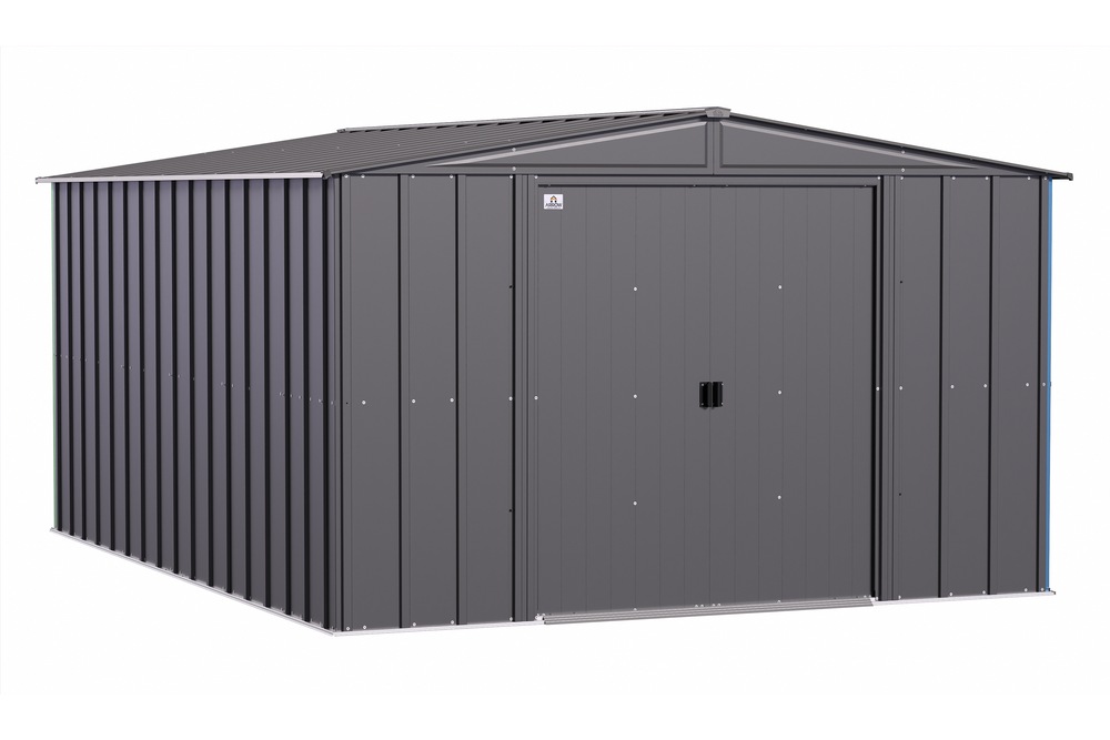 Arrow Galvanized Steel Outdoor Storage Shed, Sliding Doors, Charcoal